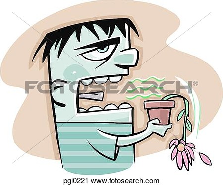 Killing A Potted Flower With His Bad Breath View Large Illustration