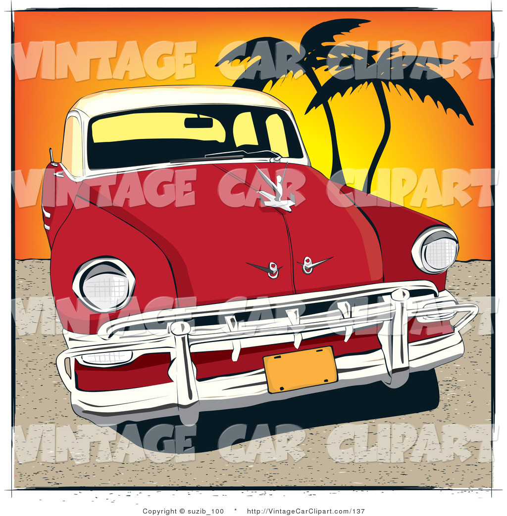 Larger Preview  Clipart Of An Old Fashioned Red Automobile Parked On A