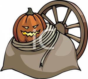 On A Burlap Bag With A Wagon Wheel   Royalty Free Clipart Picture