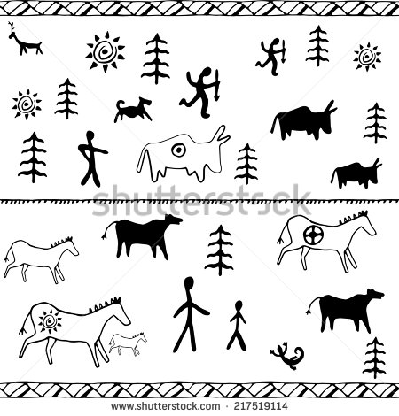 Perfect Set Of Cave Paintings  Ethnic Seamless Pattern  Vector   Stock    