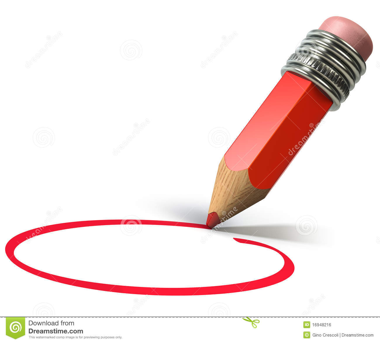 Red Pencil Circling On Blank Page Isolated On White Background  3d
