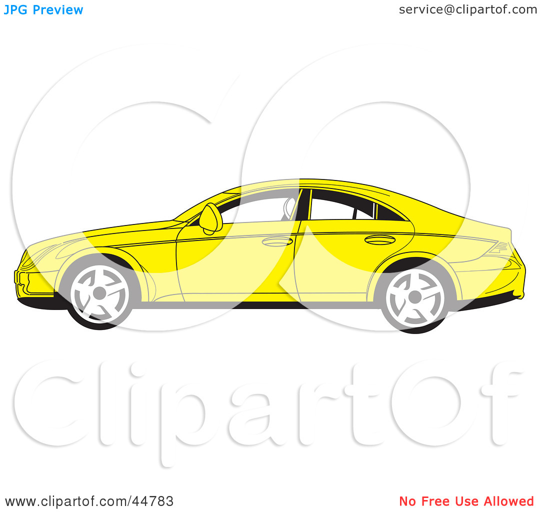 Rf  Clipart Illustration Of A Parked Yellow Four Door Car In Profile
