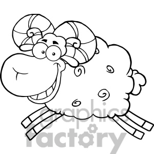 Royalty Free Rf Clipart Illustration Black And White Ram Sheep Cartoon