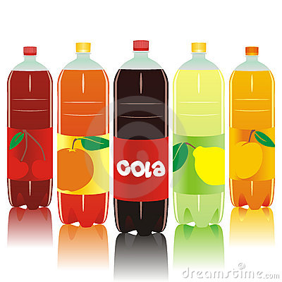 Vector Illustration Of Five Carbonated Drinks Bottles