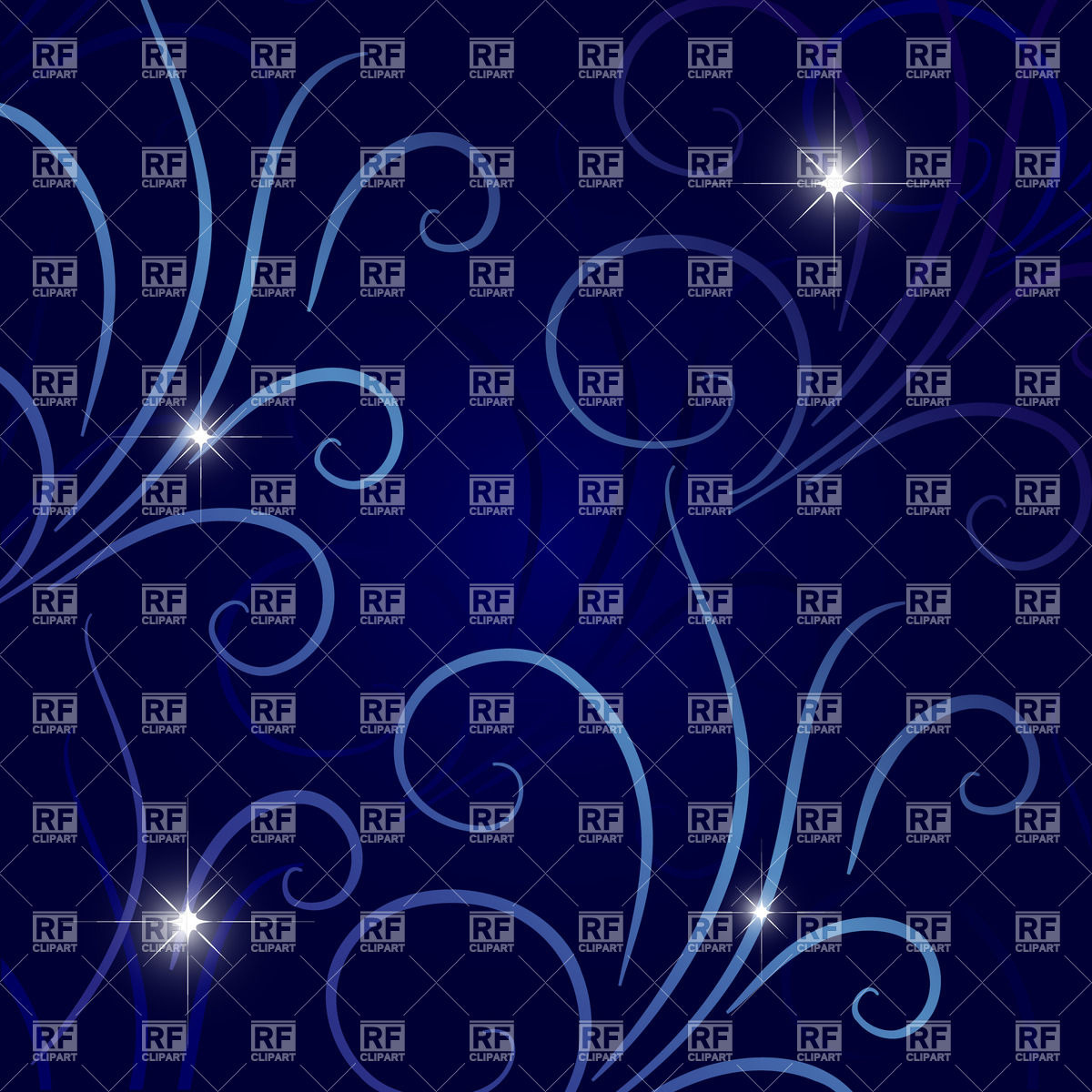 Abstract Curls And Stars On Dark Blue Background Download Royalty