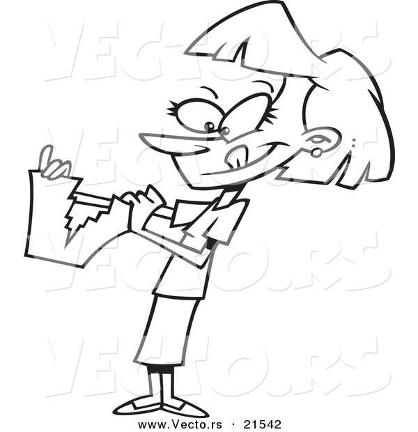 Cartoon Businesswoman Tearing Up Paperwork   Outlined Coloring Page