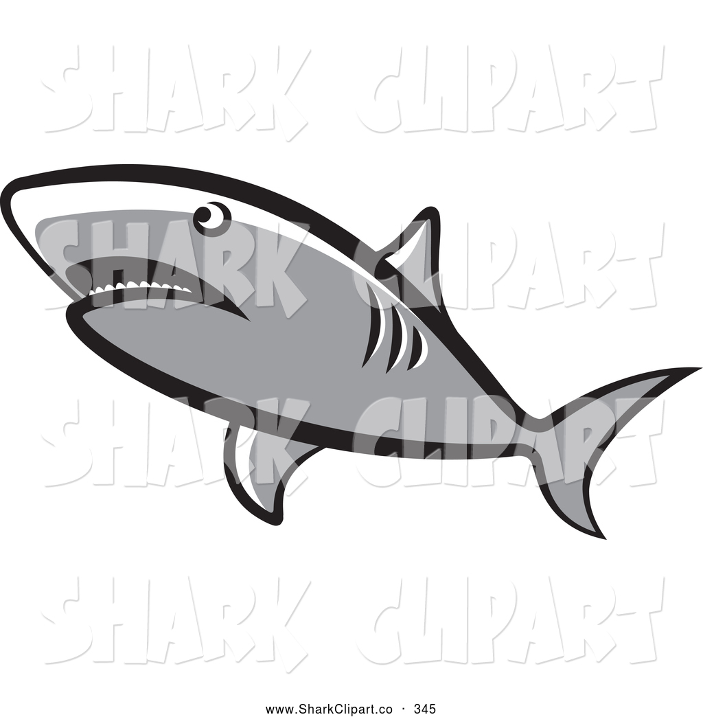 Clip Art Of A Dangerous Gray Shark Swimming Through The Ocean Alone By    