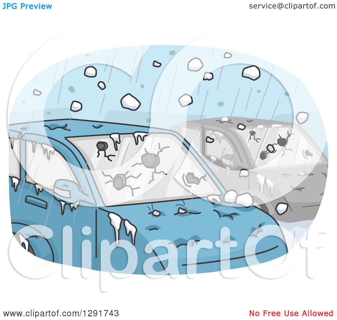 Clipart Of A Hail Storm Crashing Into Cars   Royalty Free Vector