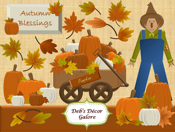 Fall Autumn Clipart   Pumpkins Wagon Scarecrow Leaves By Debs Decor