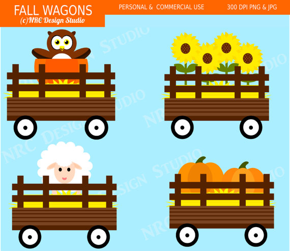 Farm Clip Art   Festive Fall Wagons Clip Art   Digital Fall Clipart