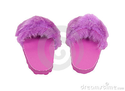 Fuzzy Pink Slippers Ready To Wear At Home When Relaxing In Luxury    