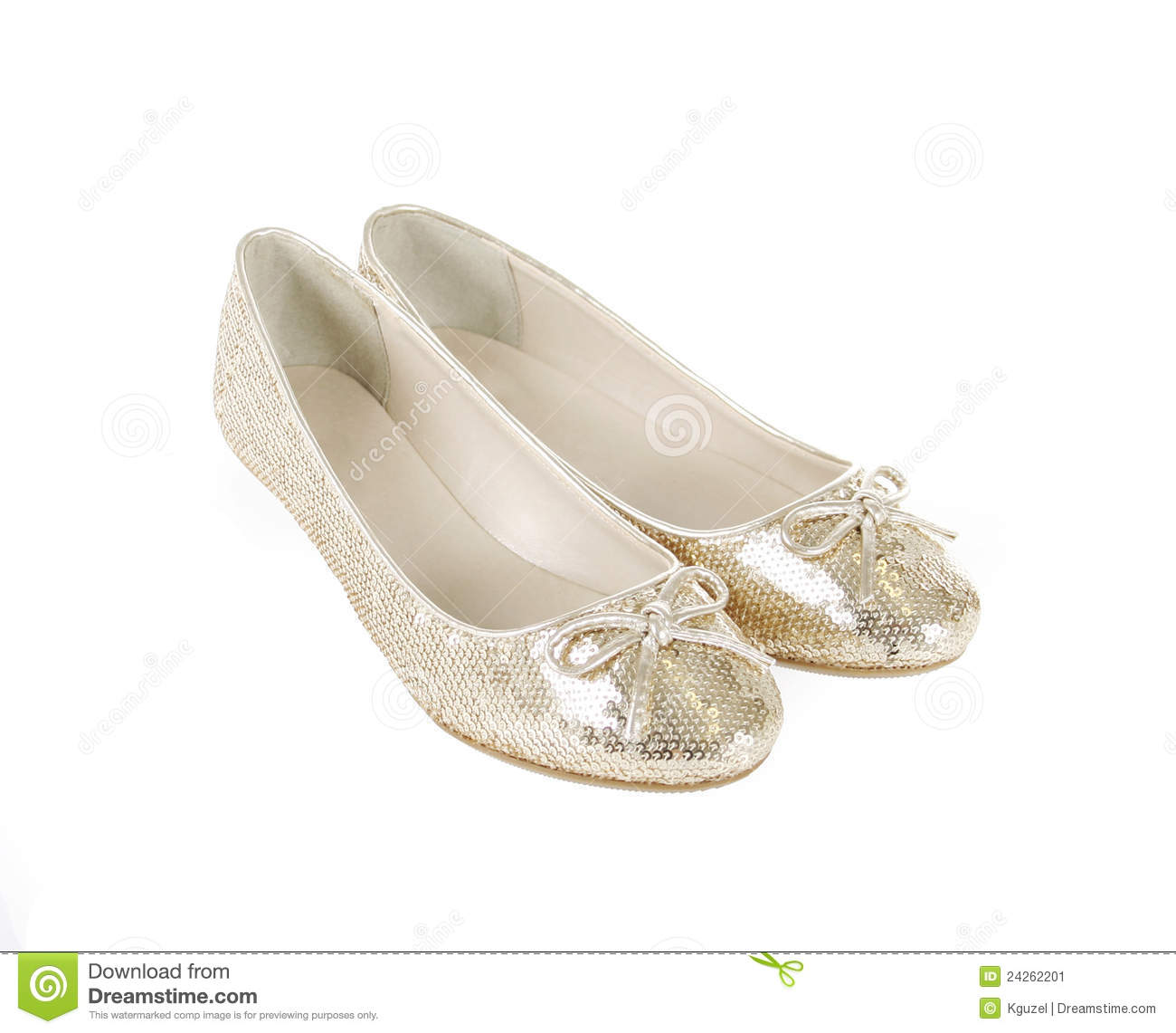 Glitter Gold Flat Shoes Isolated On White Stock Image   Image    