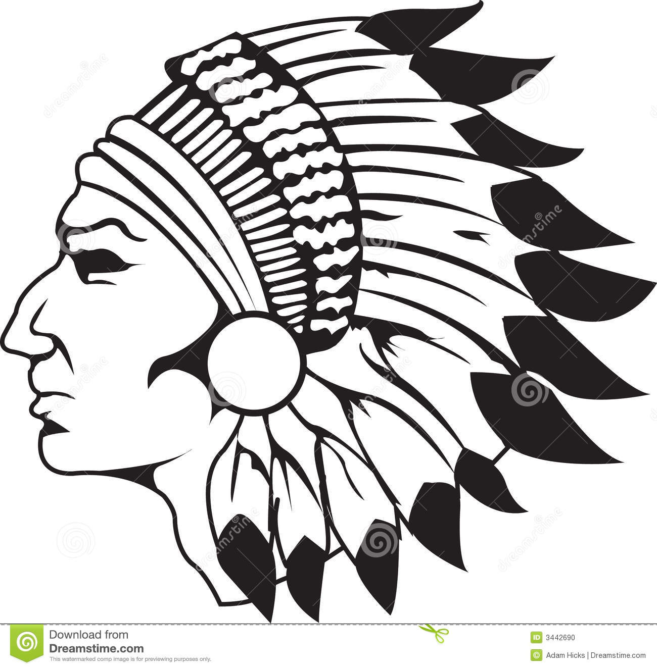 Indian Chief Black And White Stock Photo   Image  3442690