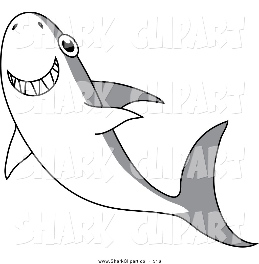Larger Preview  Clip Art Of A Happy Gray And White Shark Swimming    