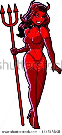 Sexy Smiling Halloween Red Devil Girl With Pitchfork   Stock Vector