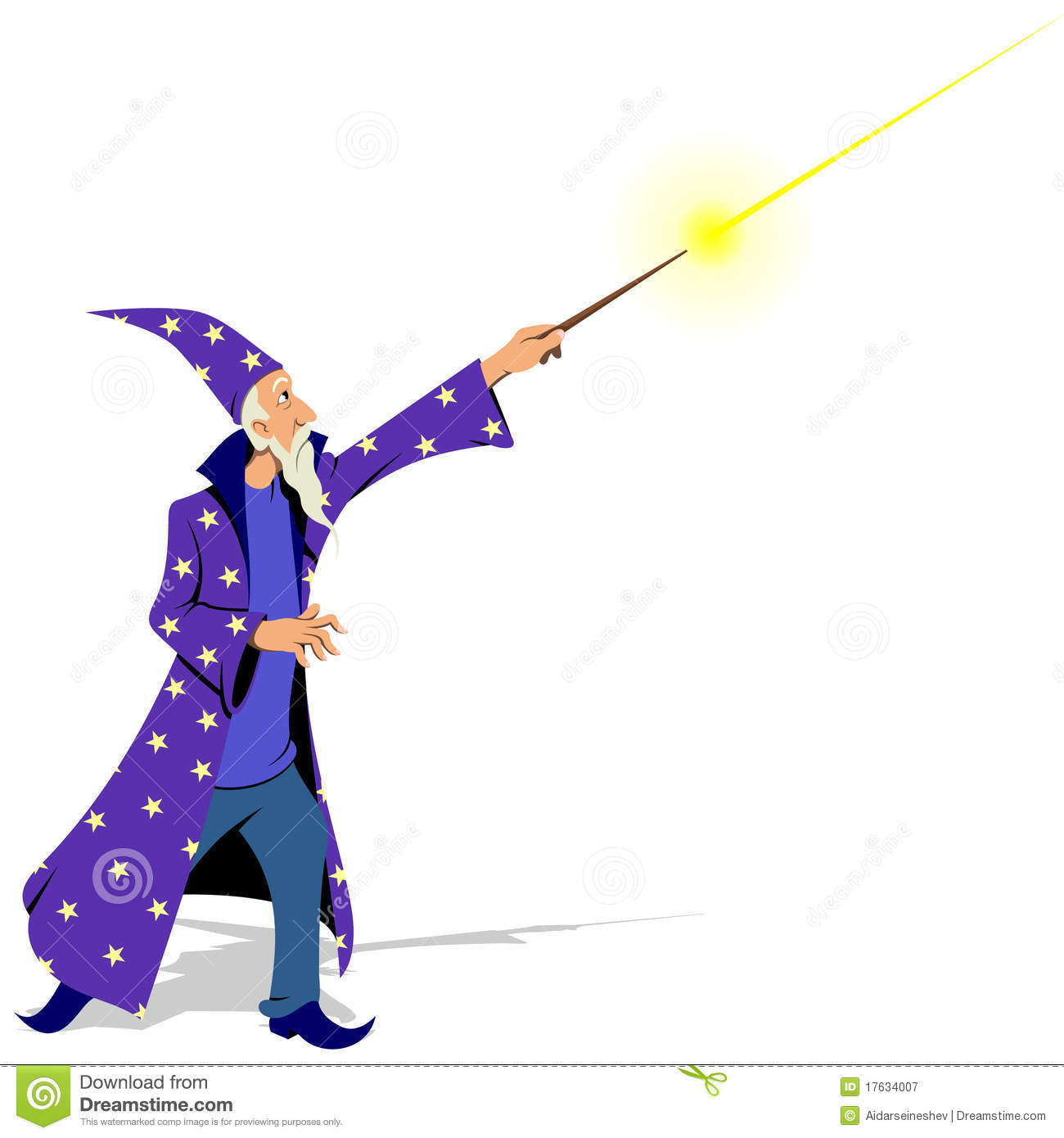 Wizard Casting Spell  Vector Illustration