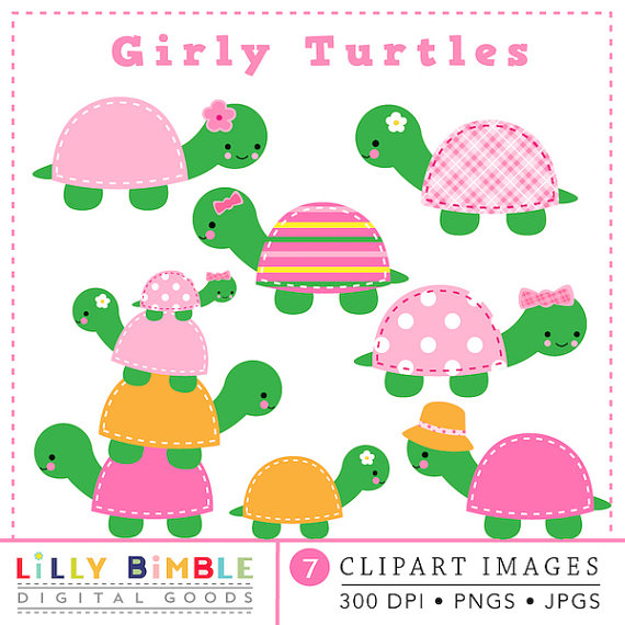 40  Off Girly Girl Turtle Clipart Cute Kawaii Pink Stitched