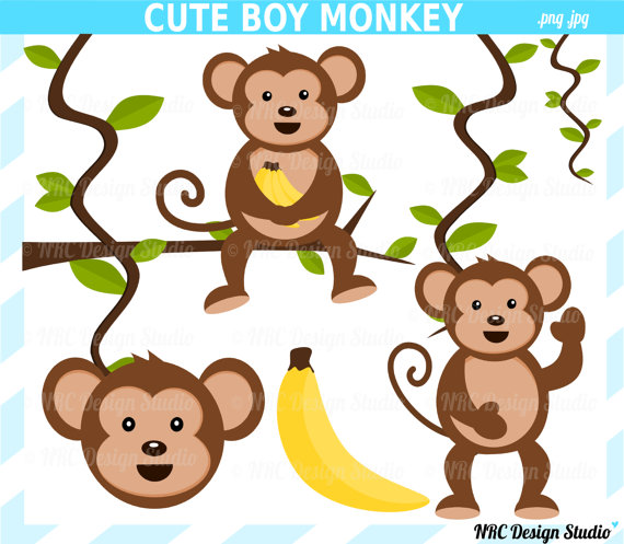 Animal Clip Art   Cute Monkey Clip Art  Boy    Digital Monkey Clipart
