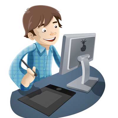 Boy Working With Computer Vector Graphic   Clipart Me