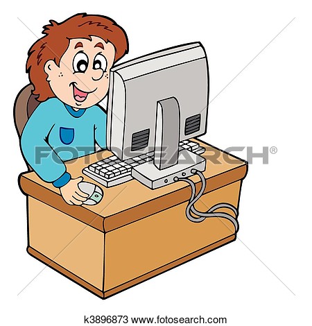 Clipart   Cartoon Boy Working With Computer  Fotosearch   Search Clip