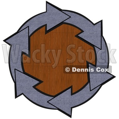 Clipart Illustration Of A Circle Of Blue Denim Arrows Around A Wood