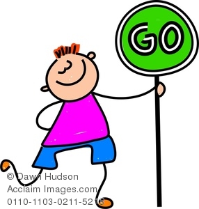 Clipart Image Of Little Boy Holding A Go Sign   Acclaim Stock