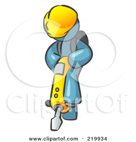 Denim Blue Construction Worker Man Wearing A Hardhat And Operating A