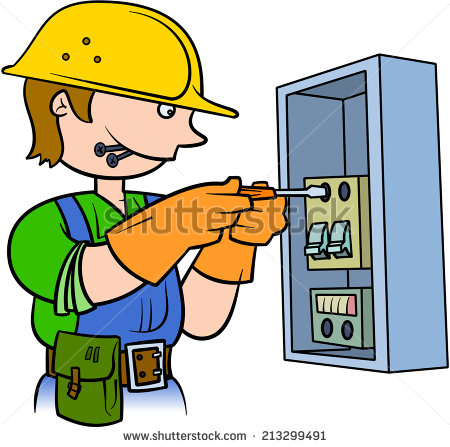 Electrician Repairing An Electrical Panel   Stock Vector