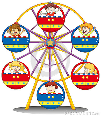 Illustration Of The Happy Kids Riding The Ferris Wheel On A White