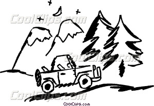 Jeep Parked By Mountains Vector Clip Art