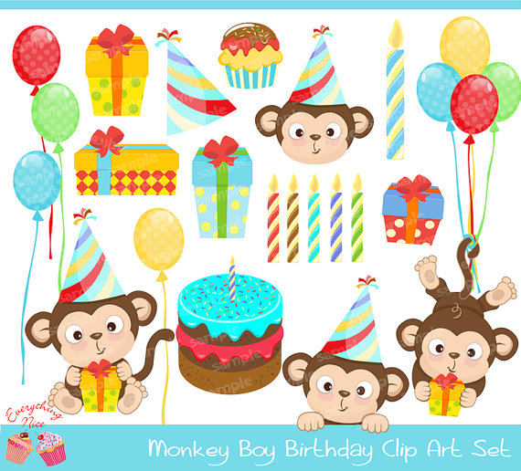 Monkey Boy Birthday Clipart Set By 1everythingnice On Etsy