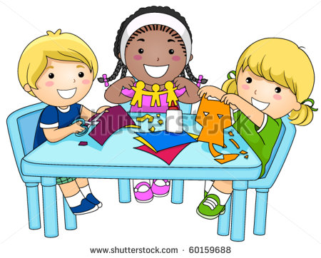 Small Group Of Kids Making Paper Cutouts   Vector   Stock Vector