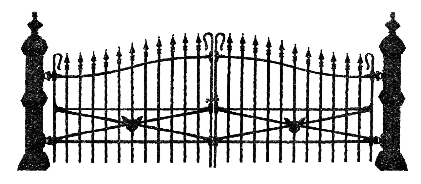 Spooky Wrought Iron Fence Illustration With Black Cat Head Design