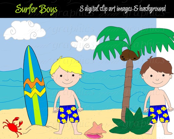 Surfer Boy Digital Clip Art Surfboard Digital Clipart Surf Board