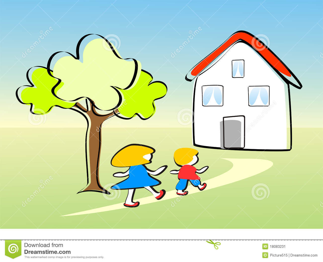 Two Children A Girl And A Boy Run Joyfully To The House  Are You In