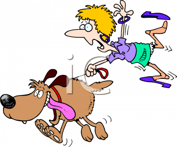 0415 3723 Cartoon Of A Dog Walker Being Pulled By A Dog Clipart Image