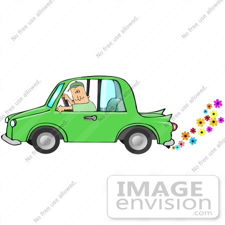 29707 Clip Art Graphic Of A Man Driving An Environmentally Green Car