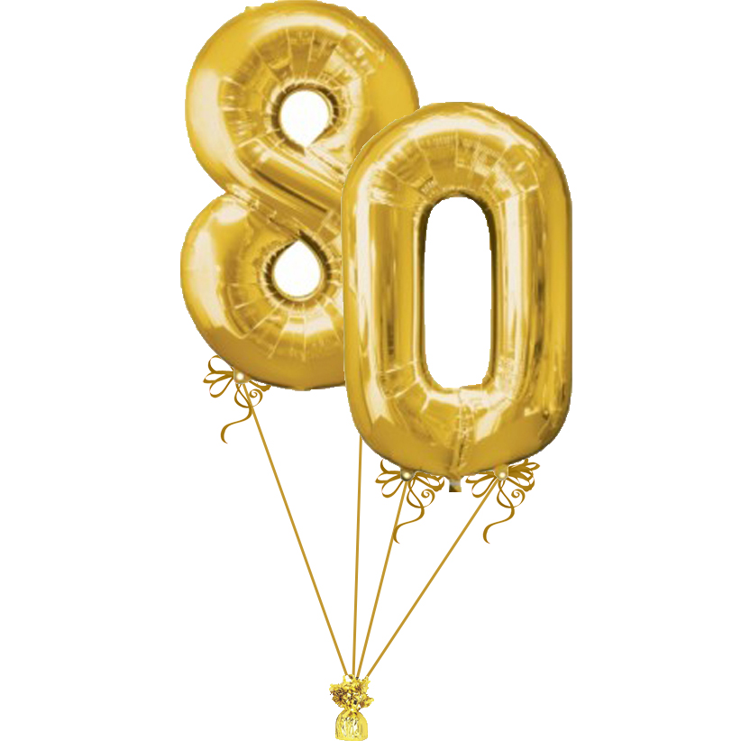 80th Birthday Giant Numbers Bunch Gold   Magic Balloons