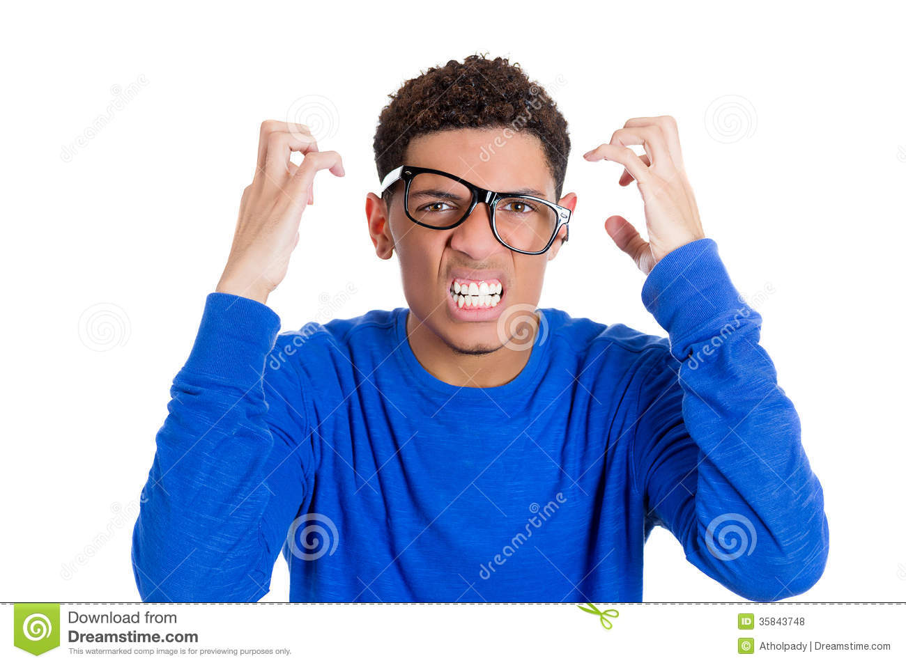 Angry Nerdy Student With Hands Raised Teeth Clenched Royalty Free