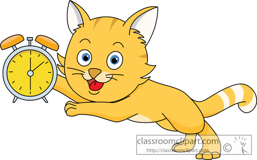 Cat Clipart   Cat Running With Alarm Clock   Classroom Clipart