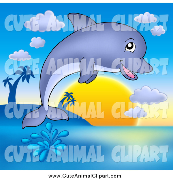 Clip Art Of A Cute Dolphin Jumping Over A Sunset By Visekart    1254