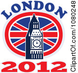 Clipart London 2012 New Year Big Ben And Uk Circle Flag Royalty Free    