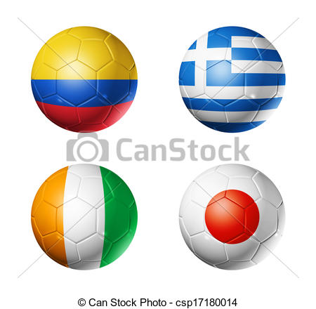 Clipart Of Brazil World Cup 2014 Group C Flags On Soccer Balls   3d