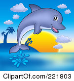 Free Rf Clipart Illustration Of A Cute Dolphin Jumping At Sunset