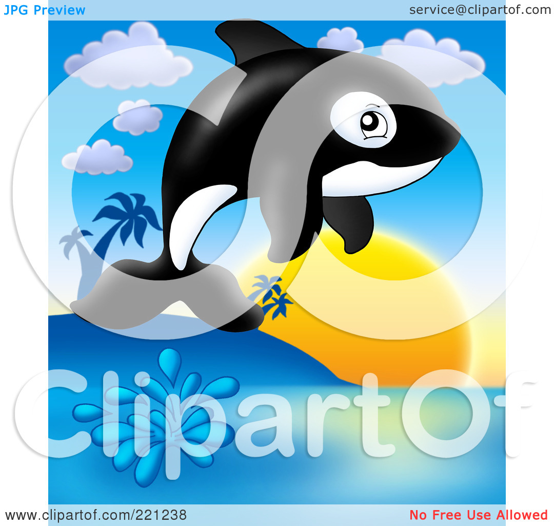 Free  Rf  Clipart Illustration Of A Cute Orca Whale Jumping At Sunset