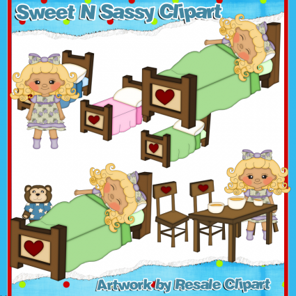 Goldilocks   Three Bears Clip Art   Digital Stamps 2    0 90   Sweet N    