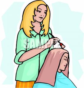 Hairdresser Dying A Woman S Hair   Royalty Free Clipart Picture