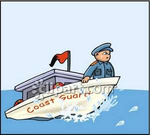 Man Standing On A Coast Guard Boat Royalty Free Clipart Picture