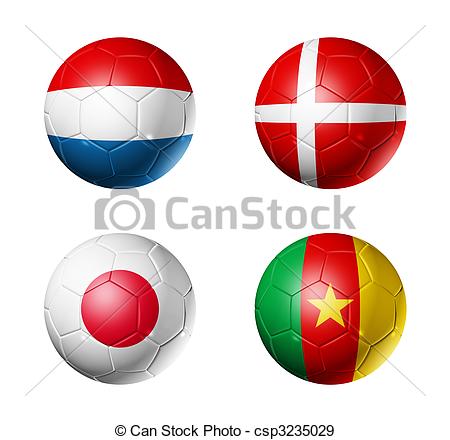 Stock Illustration Of Soccer World Cup Group E Flags On Soccer Balls