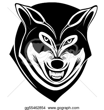 Vector Art   Wolf With A Grin In The Form Of A Tattoo  Clipart Drawing